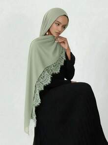 Romantic Lace Patchwork Modal Muslim Hijab, Elegant Muslim Hijab With Lace Arabic Abaya Hijab - Multicolor - View 12