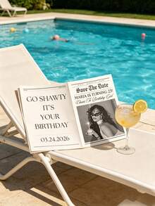 1件可編輯生日派對報紙，可客製化生日邀請報紙，個性化「Go Shawty It's Your Birthday」照片模板，可列印生日公告，趣味派對邀請函，生日慶祝裝飾，照片紀念品 - 彩色 - 查看 6