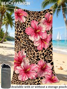 1pc[Soft Quick-Dry]250g Microfiber Large Beach Towel | Size: 70*140cm/90*180cm | Print Pattern: Leopard Pink Floral | Highly Absorbent, Portable And Easy To Use, Can Be Used As Pool Towel, Swimming Towel, Beach Towel | Suitable For Beach, Yoga, Camping, Fitness And Travel - Multicolor - View 1