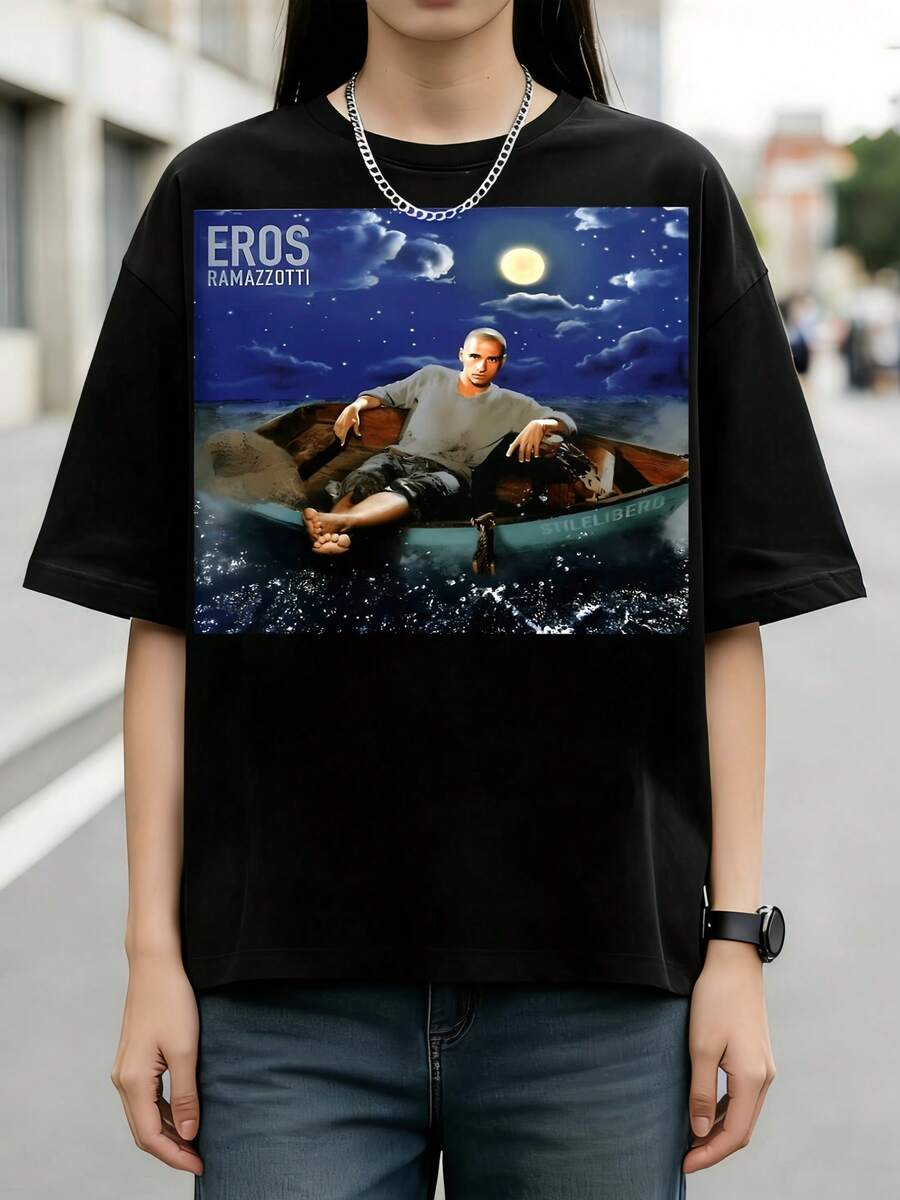 Eros Ramazzotti Stilelibero Moon Night Boat Original Album Cover Tee - 黑色 - 查看 1
