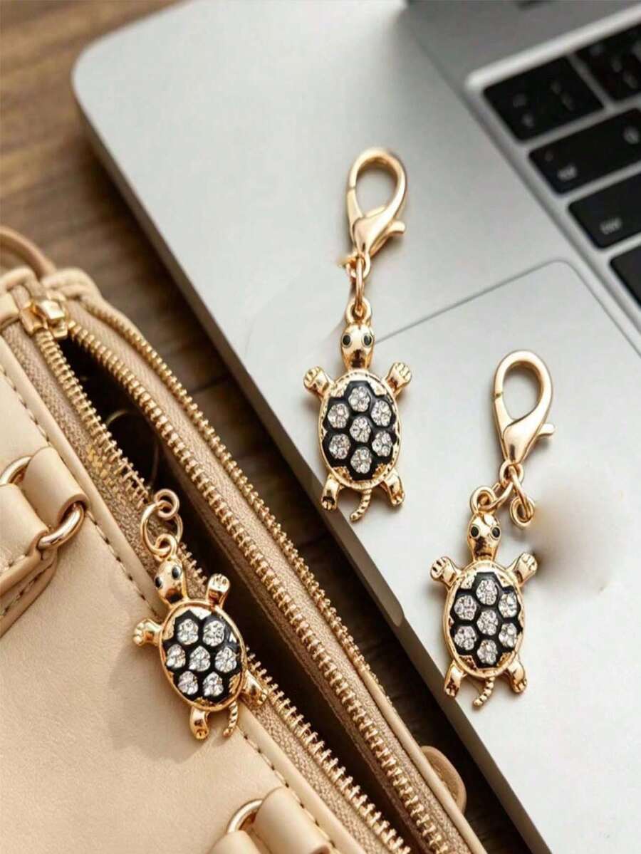 1/12/24/50pcs Fashionable Turtle Keychain Pendant, Rhinestone Turtle Keychain, Ocean Theme Alloy Keychain Pendant, Bag Decoration Accessory, Realistic Ocean Animal Creative Pendant, Shiny Keychain, Suitable For Backpack, Wallet, Phone, Earphones, Car Keys, Fashion Women Must-Have, Unique Birthday Gift, Holiday Gift, Party Gift, Mother's Day Gift, Vacation Gift, Wedding Gift, Back To School Gift - Multicolor - View 1