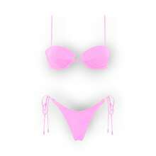 Women's Glossy String Bikini Set Soild Swimsuit Women's Fashion Bikini Green Halter Sport Swimsuit Beach Vacation Low Cut Shiny - 粉色 - 查看 7
