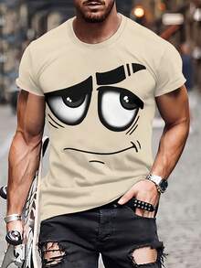 Men's 3D Pattern T-Shirt - Casual Polyester Crew Neck T-Shirt, Machine Washable - 白色 - 查看 10