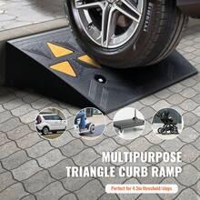 Threshold Ramp, 11 Cm Height, 2 Pieces, Rubber Ramps For Sidewalks, 15T Load Capacity, Wheelchair Access Ramp With Stable Grid Structure For Car And Motorcycle Access, 50x32x11 Cm - Black - View 2