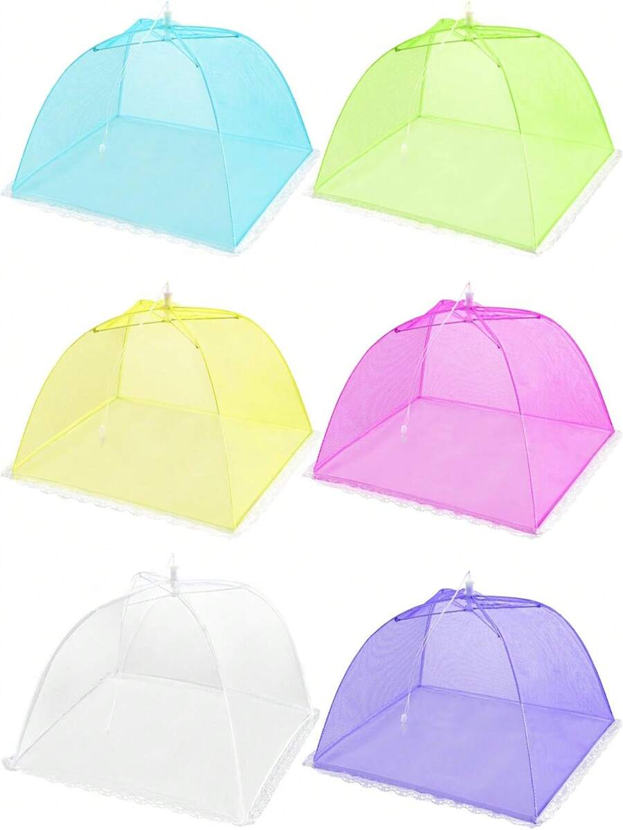 1/6pcs Colorful Pop-Up Mesh Food Cover Tent, 17-Inch Reusable Foldable Outdoor Food Cover Net, Suitable For Party, Picnic, BBQ, Camping, Gardening - Multicolor - View 1