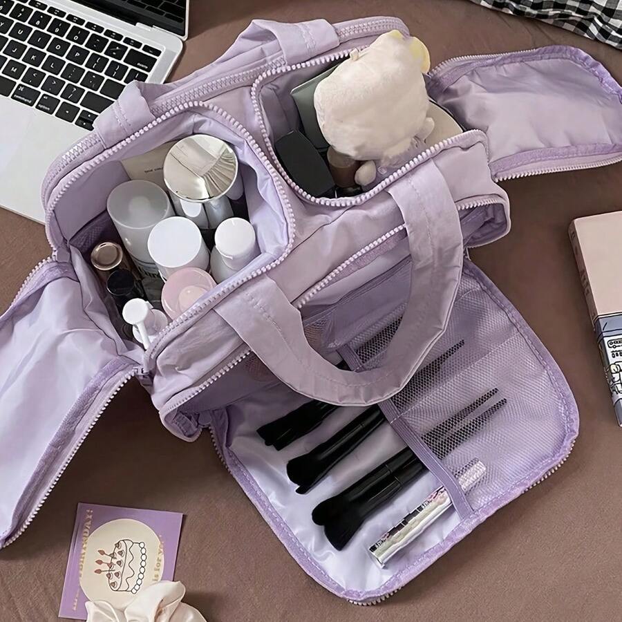 New Standing Travel Makeup Bag, Large Capacity Multi-Compartment With Handle, Multi-Layer Portable Toiletry Bag For Women, 6 Colors Available
