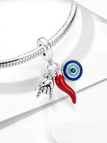 1 pieza Colgante de amuleto de plata de ley 925, adecuado para hacer pulseras/brazaletes de mujer, accesorio de decoración diaria para niñas - Amuleto de la suerte - Ver 3