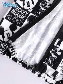 Disney Autumn Baby Boy Newborn Mickey Mouse Cute Zipper Hooded Jacket With Mickey Mouse All-Over Print, Cute Cartoon Pattern, Slightly Elastic, Suitable For Baby Newborn Daily Wear, Great Gift - Black - View 6