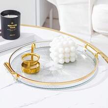 Nordic Decorative Multipurpose Serving Tray With Handle And Gold Detail Table Decoration - 金色 - 查看 2