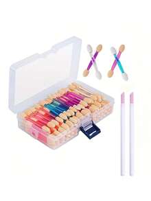 Nail Powder Brush Set, 50pcs Eyeshadow Brushes + 2pcs Nail File Tools Set, Disposable Double-Sided Eyeshadow Sponge Applicator Makeup Brushes, Mirror Effect Pearl Shimmer Pen Brushes - Multicolor - View 10