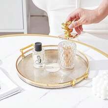 Nordic Style Multipurpose Decorative Serving Tray With Handle And Gold Detail - Table Decoration - Transparent Brown Color - View 6