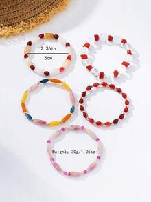 1 buah/5 buah Gelang Elastis Manik-Manik Warna Kontras Desain Fashion Dapat Ditumpuk DIY Gelang Multi-Bangku Perhiasan untuk Pemakaian Sehari-hari Wanita Hadiah Liburan - gelang manik-manik - View 2