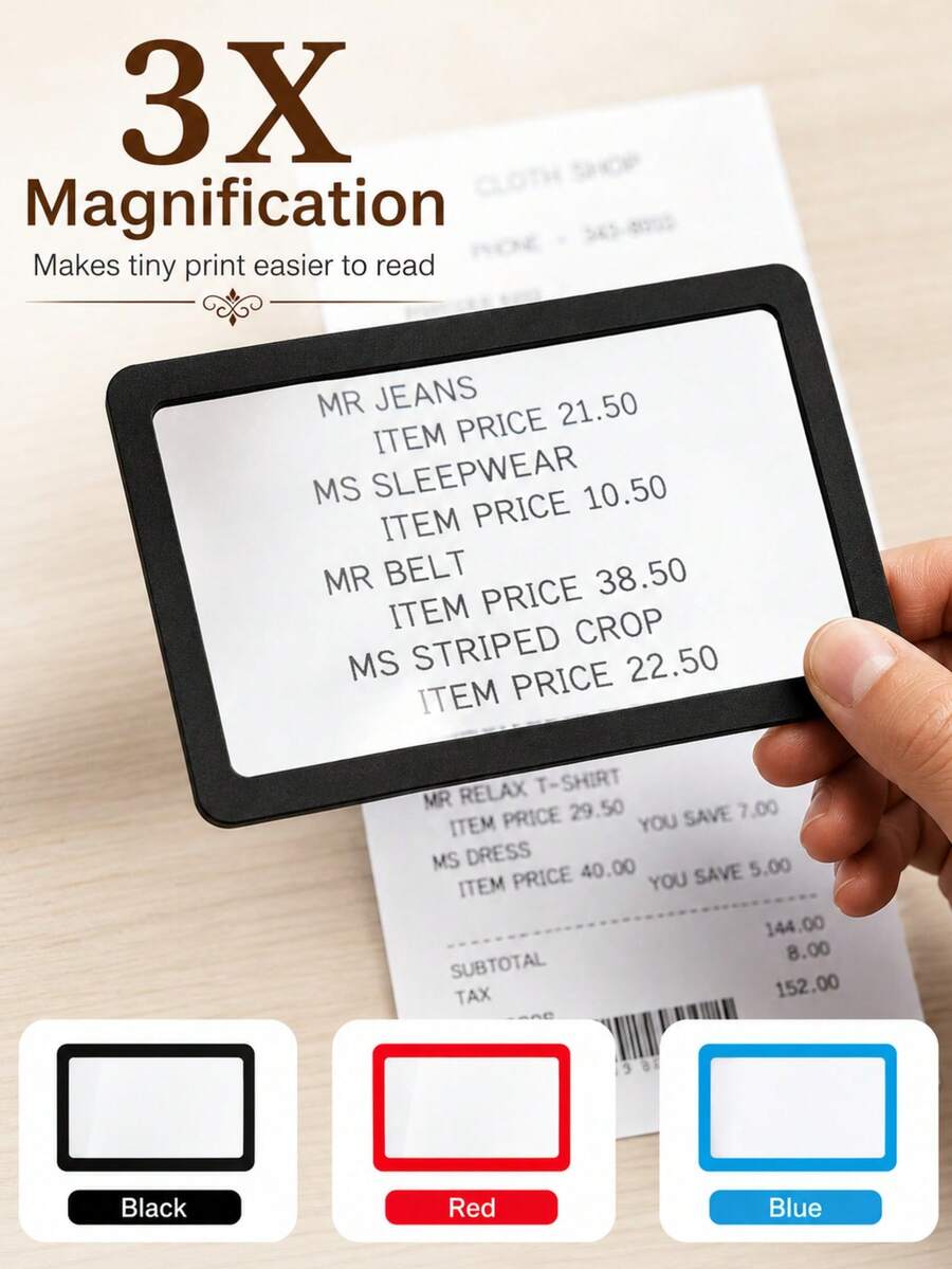 3X Magnifying Glass, Portable Handheld Magnifier, Card Size Magnifier, Bookmark/Card/Business Card Magnifier, Pocket Magnifier - All Kinds - View 1