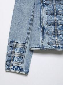 Liorin Autumn New Women's European And American Style Fashion Minimalist Button Decor Waist-Cinching Denim Jacket - Baby Blue - View 8