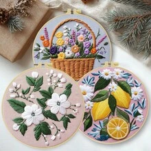 Embroidery Kit, 15x15cm/5.9x5.9 Inch, 20x20cm/7.9x7.9 Inch, Handmade DIY Embroidery Kit, Lemon, Daisy, Strawberry Embroidery Patterns, Simple Patterns, Classic Patterns, Suitable For Adult Beginners, Includes Embroidery Fabric, Instructions, Embroidery Hoop And Needle & Thread, Gifts For Friends And Family, Furniture, Office Handmade Art - A - View 3