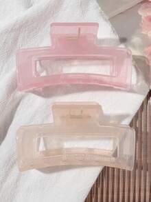 2入組乳白色與粉色純色果凍方型髮夾，適用於髮髻、馬尾、半紮造型、碎髮管理，極簡休閒清新優雅，適合日常居家辦公通勤購物約會旅遊度假髮飾 - 彩色 - 查看 2