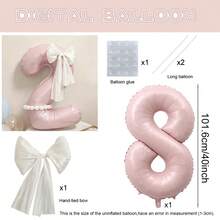 40-Zoll große hellrosa Zahlen-Folienballons Set 0-9 mit DIY weißen handgebundenen Schleifen und langen Ballon-Klebeklebpunkten, geeignet für Geburtstagsmottopartys, Jubiläumsfeiern, Hochzeiten, Gender Reveal, Baby Shower Foto-Requisiten Ballon-Dekorationszubehör - Babyrosa - Übersicht 18