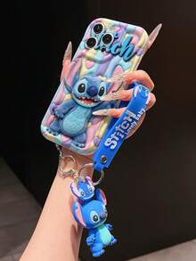 Funda de teléfono Disney Lilo y Stitch: Protector de borde con patrón esponjoso 3D, funda de teléfono suave con una cadena de pulsera Stitch linda gratis, Stitch, Lilo, Angel, para Apple 17 Promax 17 Pro 16 15 14 13 12 11 Pro Max XS Max X XR, funda suave de verano - Blanco - Ver 4