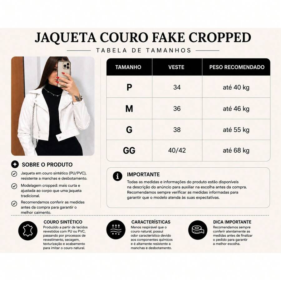 Women's White Faux Leather Jacket With Zipper And Buttons – Modern And Elegant, São João 2026 Fashion - POWERFUL LOOK - 白色 - 查看 1