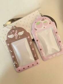 Pink Brown PVC 3-Inch Small Card Holder Original Versatile Musical Note Wings Strawberry Student Campus Card Meal Card Holder Display Pendant, Note Wings 3-Inch Photo Card Holder Cute Strawberry Student Campus Card Holder Stationery Supplies, Back To School Season - Color - View 6