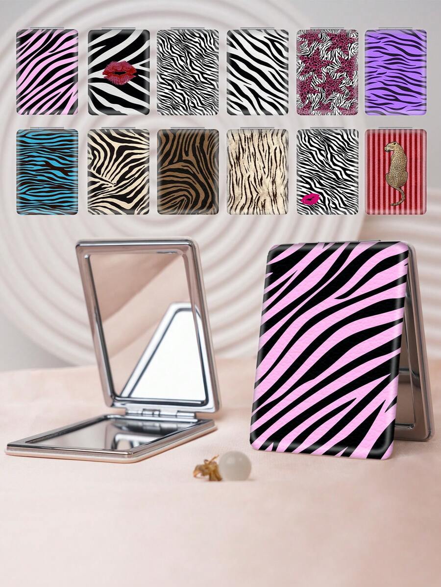 1PC Millennium Y2K Series Portable Vanity Mirror, Foldable Lightweight Ultra-Thin Convenient Hand Mirror, Durable PU Leather, Suitable For Multiple Scenes And All People, Rectangular Mirror, Pocket Mirror, Suitable For Various Occasions Travel, Party, Work, School - Multicolor - View 1