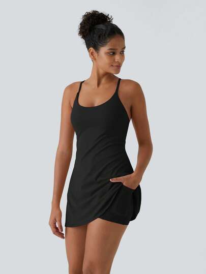 Lounge Set Strap Skort Dress U-Neck High Elasticity Pockets 2-Piece Activewear Yoga Everyday