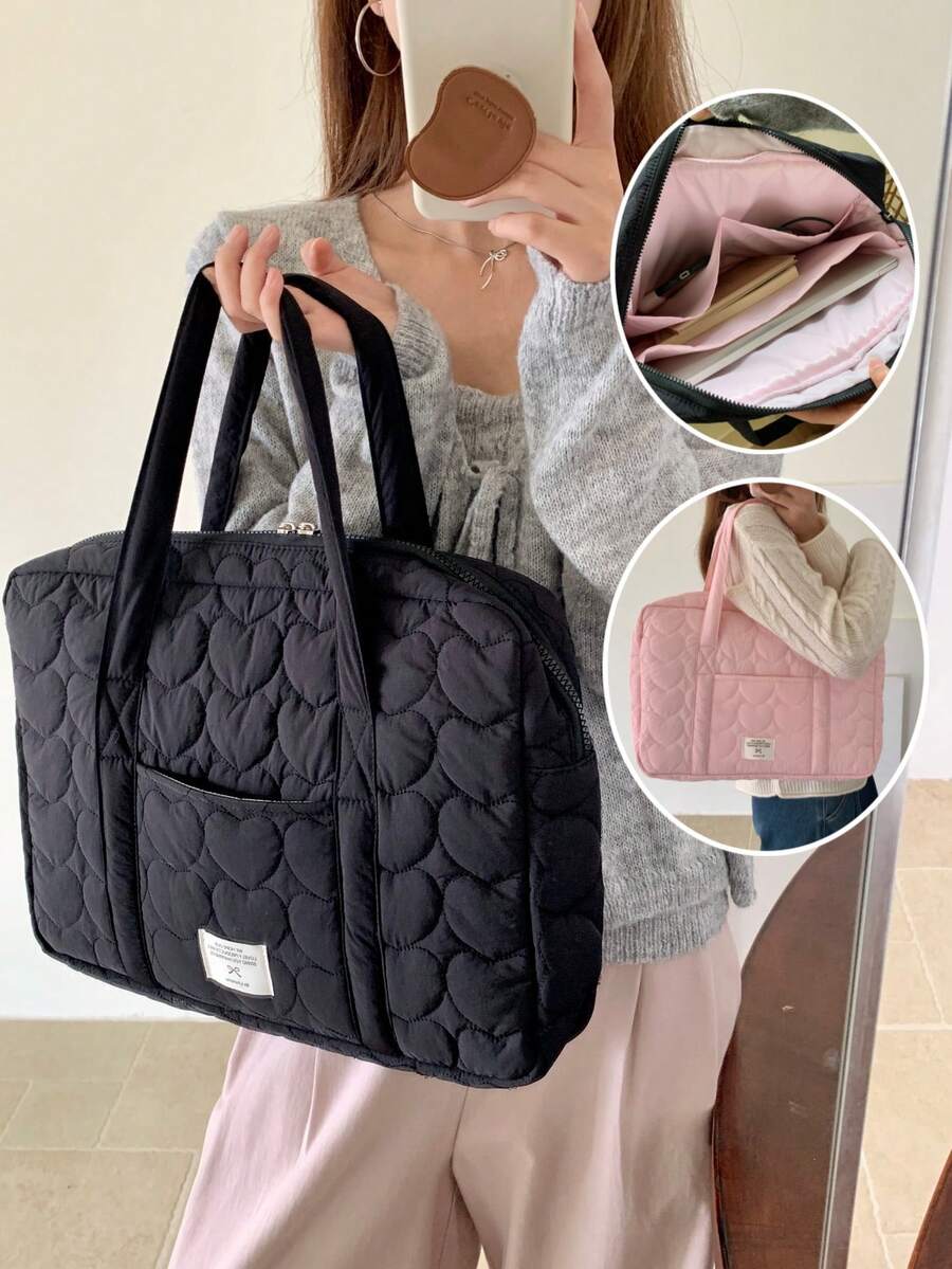 Tas Laptop Bordir Minimalis Bertema Cinta, Kompatibel dengan MacBook 13-16 Inci, Tas Penyimpanan Komputer Kapasitas Besar, Tas Bahu Laptop Ringan
