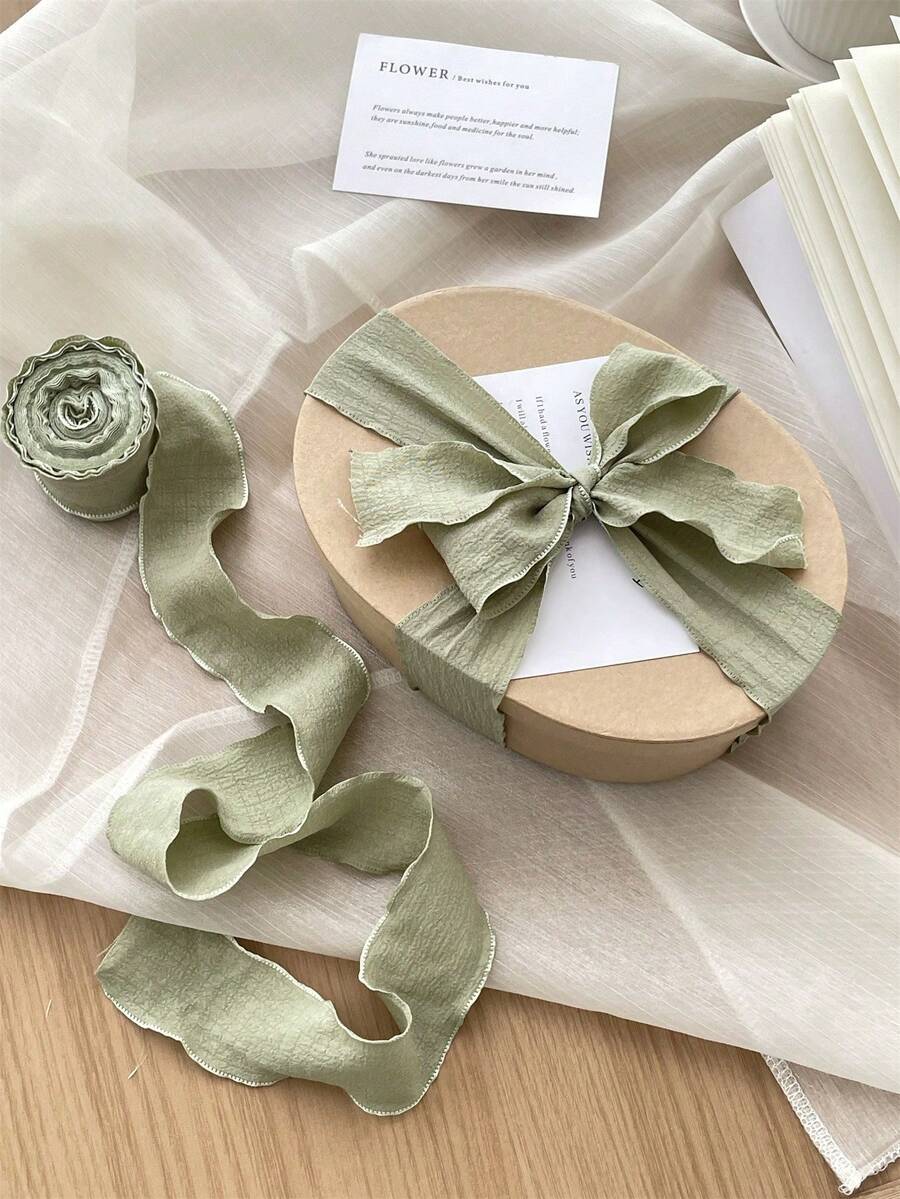 4cm女神節/母親節/情人節百褶緞帶 高端荷葉邊泡泡褶編織緞帶 蛋糕生日禮盒包裝禮品包裝緞帶 編織綁帶 蛋糕包裝 DIY蝴蝶結花束禮品蛋糕包裝花卉緞帶 - Green - 查看 1