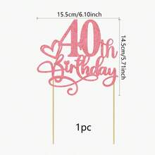 1pc Gold Glitter Birthday Cake Topper For Milestone Anniversary Party Decorations, Sparkly Cake Picks For 20th 21th 30th 40th 50th 60th 70th 80th Birthday Celebration - Classic Heart Birthday - View 13