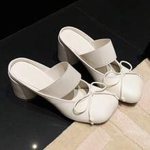 Zapatos Mary Jane de satén estilo francés con lazo, para mujer, primavera-verano 2026, nuevos zapatos de ballet vintage casuales con tacón grueso. - Negro - Ver 7
