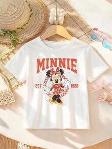 Disney Girls Short Sleeve Tee 2-14Y, Classic Red Polka Dot Minnie Mouse Check Ring Print Top, Holiday Daily Outfit, Express Delivery - 白色 - 查看 2