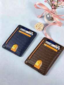 1pc Id Card Holder Wallet For Men, Anti Theft RFID Shielding Card Sleeve, Multi Slot Storage Card Bag,Carbon Fiber Textured Black Ultra-Thin Wallet - Multicolor - View 6