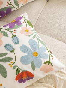 1pc Modern Pastoral Colorful Floral 3D Embroidery INS Style Countryside B&B Embroidered Soft Washable Machine Washable Versatile Decorative Throw Pillow Cover For Sofa Bedroom Living Room Home Decor - Colorful Flowers - View 8