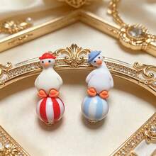 1 Pasang Anting Bola Kepala Bebek 3D Lucu, Cocok untuk Pesta Anak Perempuan, Acara Kumpul, Pemakaian Sehari-hari, Anting Tusuk - MultiWarna - View 4