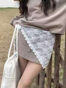 1pc Women's Fashion White Belt Triangle Waist Apron Lace Waist Skirt - White - View 3