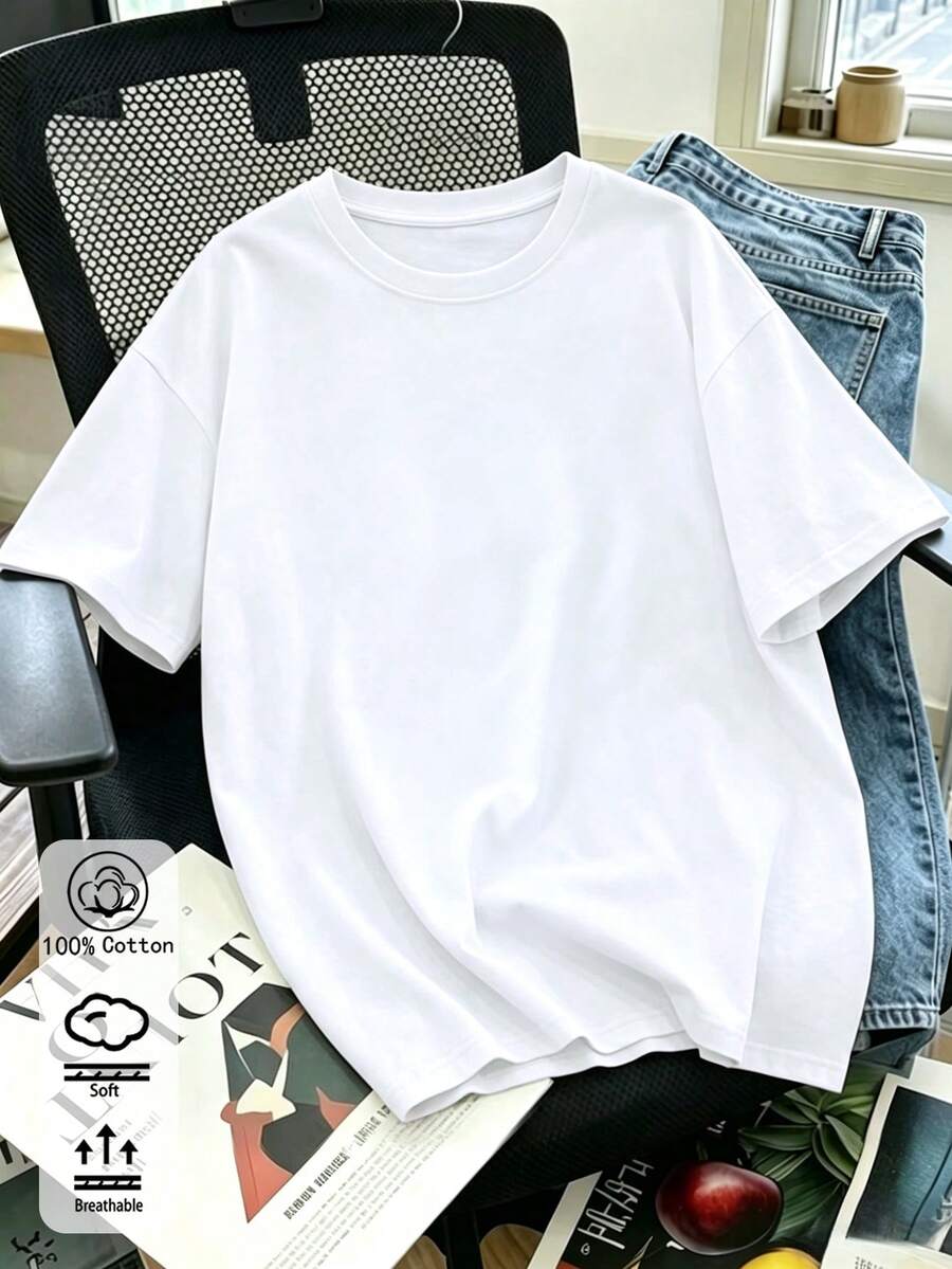 Unisex weißes T-Shirt, Große Größen, Neuerscheinung Frühling/Sommer, lässig sportlich modisch weich atmungsaktiv neutral Kurzarm Top - Weiss - Übersicht 1