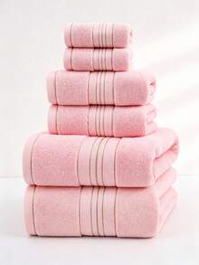 1pc Towel/Bath Towel & 2pcs Set (Bath Towel + Towel)/2pcs Bath Towel Set, Premium Cotton, Reversible, Gold Ribbon, Thick, Absorbent, Soft, Skin-Friendly, Bathroom Essentials - Pink - View 3