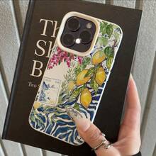 Funda para teléfono: Elegante diseño con estampado de ondas de agua y flores de limón, adecuada para  16 Pro Max,  16 Pro Max/14/16 Plus/15/13 Pro/12/11, funda protectora a prueba de caídas para negocios, estética de alto valor. - Blanco antiguo - Ver 4