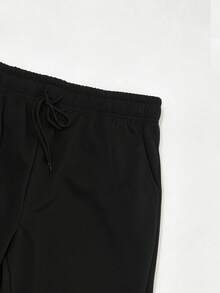 [Plus Size Men's]Men's Drawstring Sweatpants, Thin Elastic Waist Sports Long Pants, Breathable Letter Print, Autumn/Winter Style - Black - View 7