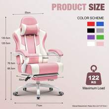 Gaming Chair For Adults Computer Chairs With Footrest Headrest And Lumbar Support Ergonomic Height Adjustable Reclining PC Chair - Pink - View 4