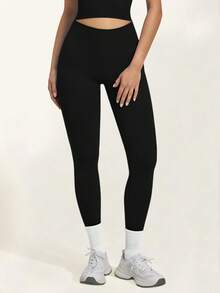 DINBEY Leggings de yoga sin costuras para mujer con cintura alta, control de abdomen y efecto levanta glúteos, para correr al aire libre, entrenamiento y deportes - Negro - Ver 3
