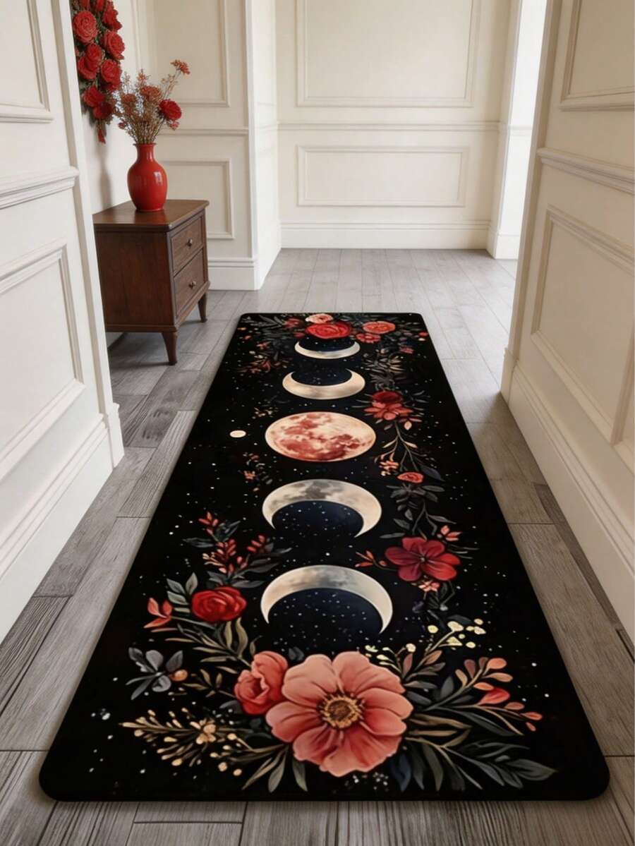 1pc Moon Phase Runner Rug, Hallway Runner Carpet, Area Rug, Small Rug, Mat, Home Decor, Living Room Area Rug, Living Room Home Decor, Room Decor, Washable Rug, Graduation Gift - Lunar Phase - View 1