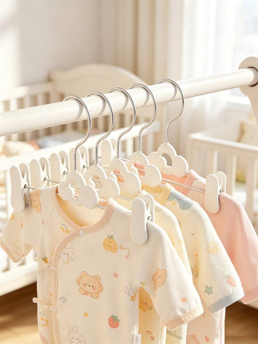 5入嬰兒夾式衣架,可調節夾子適用於嬰兒帽子、圍兜、嬰兒服飾,輕巧可堆疊小型衣架,省空間育兒室收納整理架 - 彩色 - 查看 1