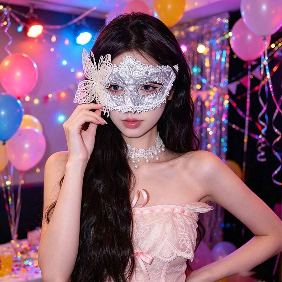 Elegant Exquisite Lace Decorated Mask, Fashionable Party Face Accessory, Ideal Prop For Stage Performance And Romantic Theme Party - Multicolor - View 1