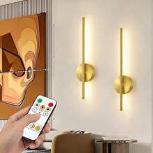 Kabellose wiederaufladbare Wandleuchte mit Fernbedienung, dimmbare kabellose Wandleuchte, batteriebetriebene LED-Wandleuchte für Wohnzimmer, Schlafzimmer, Badezimmer, Flur - Gold - Übersicht 2