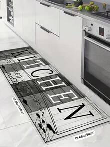 1pc Rubber Material Kitchen Runner Rug, Tableware Letter Print Pattern, Nordic Luxury Style Kitchen Mat, Long Runner Rug Laundry Room Rug, Thick Fabric With Good Foot Feel, Easy To Clean, Machine Washable, Hand Washable, Practical Entryway Doormat Home Decor Rug, Room Decor, Suitable For Dining Room, Kitchen, Laundry Room, Indoor Doorway And Other Indoor Areas - Dark Grey - View 7