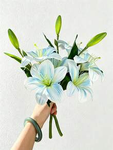 1/2件人造百合花，臥室、客廳、梳妝台裝飾假花，室內裝飾，綠色/粉色/藍色/白色，情人節、禮物、生日、畢業 - 彩色 - 查看 9