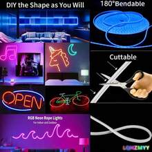 LQHZMYY RGB LED 霓虹燈 - 24 鍵遙控器、5V USB 供電、多色柔性霓虹燈條，適用於臥室、遊戲和戶外裝飾，室內外照明 | 鮮豔霓虹燈效果 | USB 供電燈、派對節日氛圍燈 - RGB霓虹燈 - 查看 5