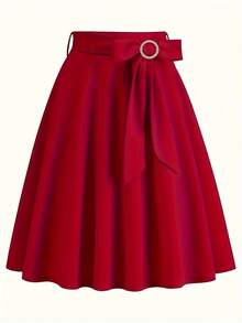 Dress + Solid Color Dress With Front Bow - 紅色 - 查看 3