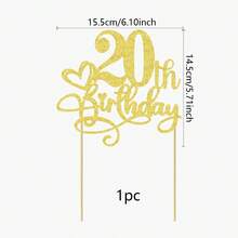 1pc Gold Glitter Birthday Cake Topper For Milestone Anniversary Party Decorations, Sparkly Cake Picks For 20th 21th 30th 40th 50th 60th 70th 80th Birthday Celebration - Classic Heart Birthday - View 28